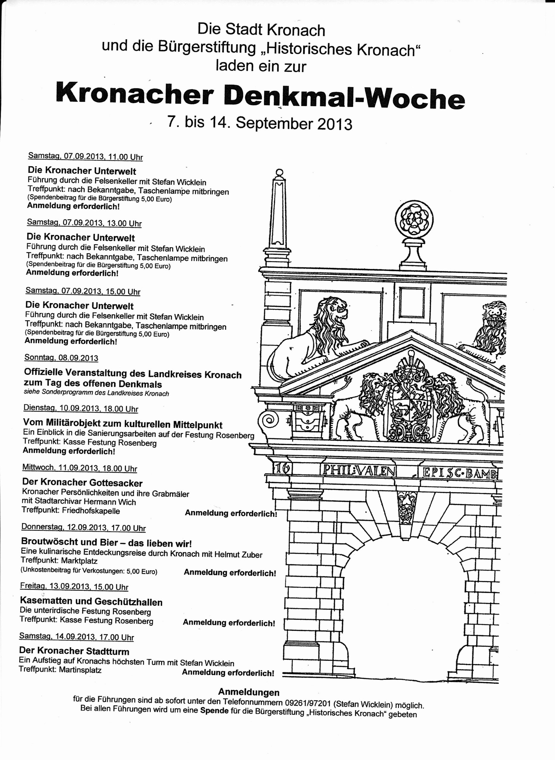 Programm zu den Kronacher Denkmalwochen