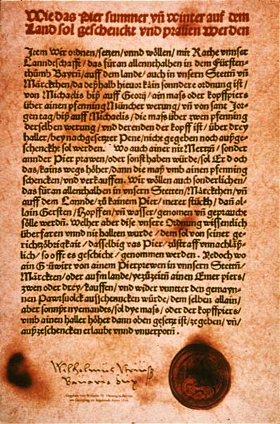 Der Wortlaut des Bayerischen Reinheitsgebots von 1516