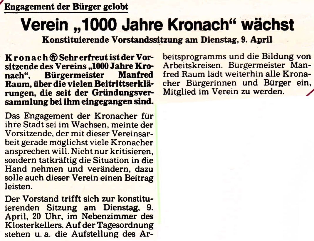 Zeitungsbericht über das Wachstum des Vereins