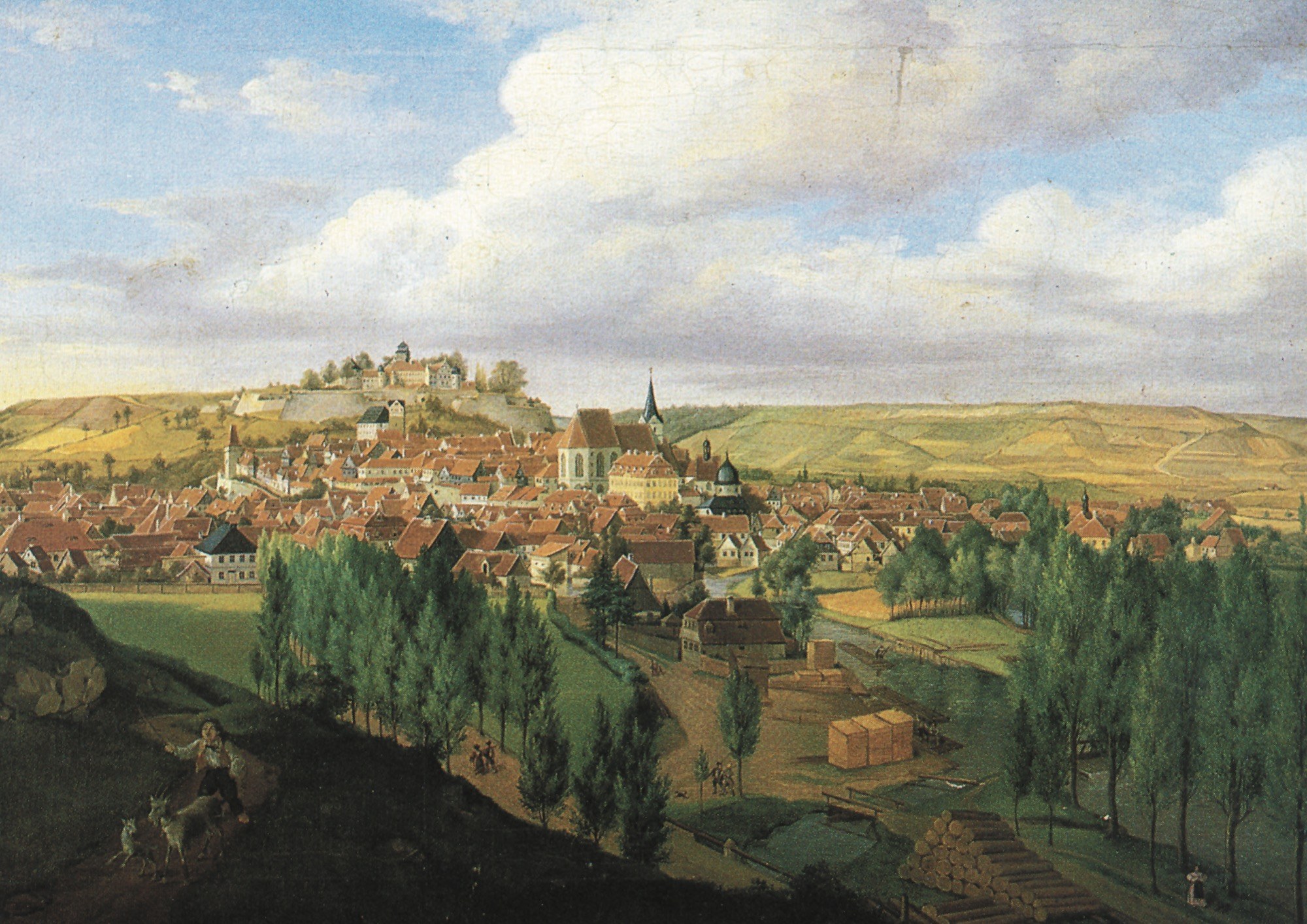 Lorenz-Kaim-Ansichtskarte: Stadtansicht von Kronach von Südwesten (1842)